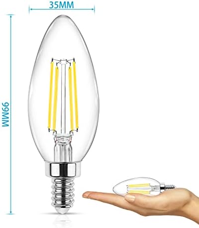 Ascher E12 Şamdan LED Ampuller 60 Watt Eşdeğer, 550 Lümen, Günışığı Beyaz 5000 K, Temizle LED Filament Mum Ampuller, Olmayan