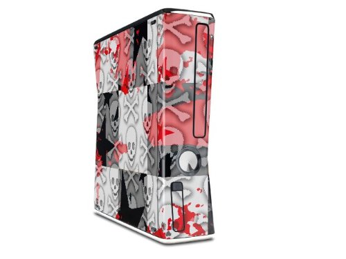 XBOX 360 Slim Dikey için Checker Kafatası Sıçramak Kırmızı Çıkartma Tarzı Cilt (OEM Ambalaj)