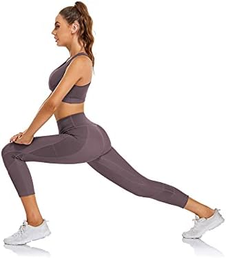 OUYISHANG Kapriler Egzersiz Tayt Kadınlar için Cepler ile Yüksek Belli Yaz Nervürlü Yoga Kapriler Pantolon