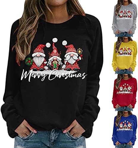 Güz Crewneck Kazak Kadınlar için Estetik Uzun Kollu Güz Giyim Noel Gnome Baskılı Kazak Tops Noel Gömlek