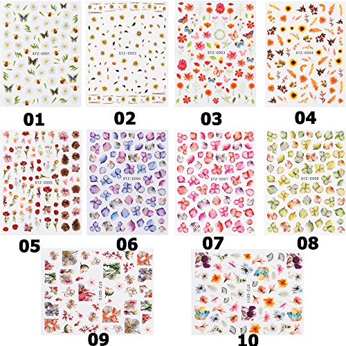 Yapıştırıcı Bitkiler Güzel Renkli DIY 3D Çiçek Tırnak Sticker Tırnak Transferi Sticker Nail Art Dekorasyon (STZ-C010)