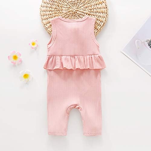 Kashoer Bebek Bebek Kız Kolsuz Nervürlü Giyim Katı Romper Tulum Ruffles Düğme Kıyafet