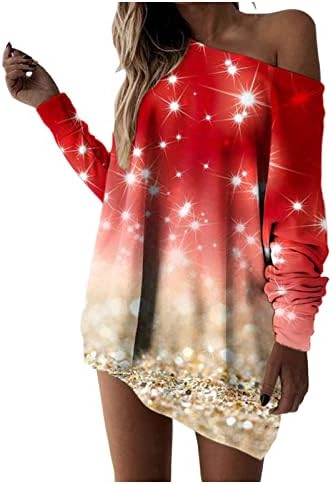 Noel uzun kazak bayan uzun kollu elbise soğuk omuz moda gömlek Xmas kar tanesi grafik Tops