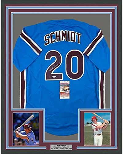 Çerçeveli İmzalı/İmzalı Mike Schmidt 33x42 Philadelphia Retro Mavi Beyzbol Forması JSA COA