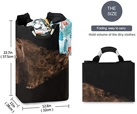 ZQYON Colapsable Çamaşır Sepetleri,Büyük Görüntü Boz Ayı Doğru Yürüyüş Kirli Giysiler için Taşıma Alüminyum Kolları ile Su Geçirmez