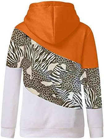 Kadınlar için leopar tişörtü uzun kollu yüksek boyun kazak rahat ipli Hoodies Vintage Patchwork Bluzlar