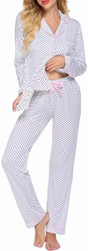 Ekouaer Pijama Set Uzun Kollu Pijama Bayan Düğme Aşağı Gecelikler Yumuşak Pj Salonu Setleri XS-XXL