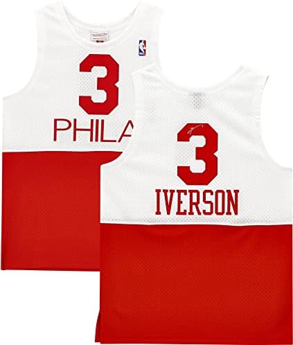 Allen Iverson Philadelphia 76ers İmzalı Mitchell & Ness Kırmızı ve Beyaz 2003-2004 Swingman Forması-İmzalı NBA Formaları