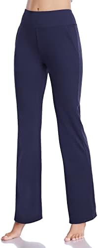 HISKYWIN Womens Yüksek Bel Yoga Pantolon 4 Yönlü Streç Karın Kontrol Egzersiz Koşu Pantolon, Uzun Kaçak Flare Pantolon