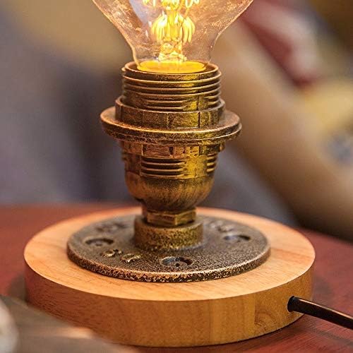 WNDFX Sevimli Küçük Katı Ahşap Masa Işık Sanayi Vintage Mini Dim Masaüstü Yaratıcı Hediye Su Borusu Masa Lambası Steampunk Edison