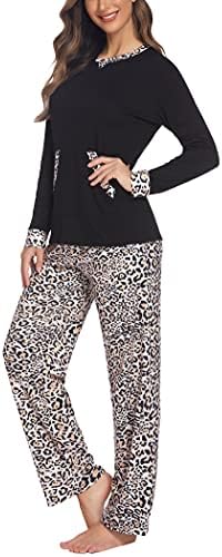 Ekouaer Pijama Setleri kadın Uzun Kollu Pijama Üstleri Uzun Pantolon Yumuşak Loungewear Pj Seti Cep S-XXL