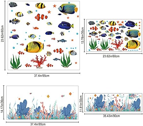 2 Yaprak Altında Deniz Duvar Çıkartmaları Balık Yosun Mercan Çıkartmalar, çıkarılabilir Renkli 3D Okyanus Hayvanlar Duvar Kağıdı,