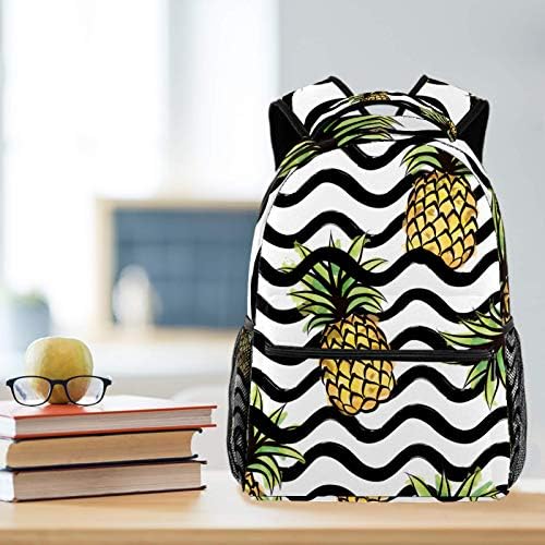 Ananas Şerit Siyah Beyaz Öğrenci Kız Erkek İçin Dayanıklı Laptop sırt çantası, Okul Seyahat Çalışması İçin Çanta