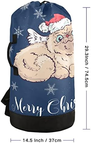 Noel Kedi çamaşır torbası Seyahat Çamaşır Sırt Çantası ile Ayarlanabilir Kayış Yıkanabilir Ağır Büyük Giysi Organizatör çamaşır