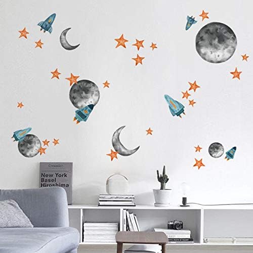 ufengke Dış Uzay duvar çıkartmaları Yıldız Roket Gezegen Duvar Çıkartmaları sanat dekoru Çocuk Boys Yatak Odası Kreş Oturma Odası