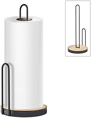 Masif Ahşap Tabanlı HSIUHEON Kağıt Havlu Tutucu Standı, Mutfak Tezgahı için Metal Kağıt Havlu Tutucu Standı, Dolap veya Banyo