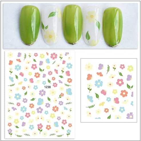 6 Sayfalık Çiçekler Nail Art Etiketler Seti Şeftali Nail Art Çıkartmaları Çilek Ayçiçeği Tırnak Çıkartmalar Sevimli Kız Renkli