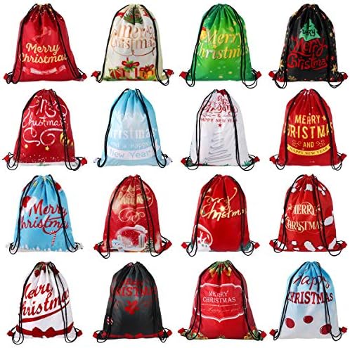 İpli çanta ipli sırt çantaları toplu Cinch spor salonu spor çanta Noel çanta (Çok renkli, 16PCS)