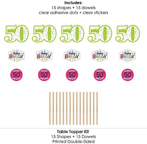 50th Birthday-Neşeli Mutlu Yıllar - Renkli Ellinci Doğum Günü Partisi Centerpiece Sticks-Masa Toppers-15 Set