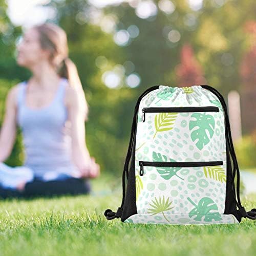 İpli sırt çantası dize çanta Sackpack Cinch su dayanıklı naylon spor salonu alışveriş Spor Yoga tropikal Palmiye yaprakları için