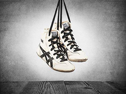 Vintage Arka Plan üzerinde Vintage Güreş Ayakkabı Güzel Sanatlar Fotoğraf Baskı, Güreş Kreş Sanat, Vintage Spor Kreş Sanat, Güreş