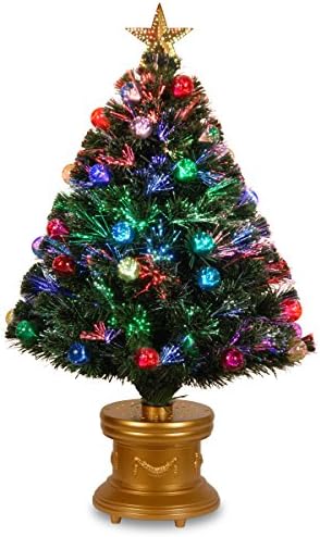 Ulusal Ağaç 36 İnç Fiber Optik Süsleme Havai Fişek Ağacı Altın Üst Yıldız ve Altın Tabanda Çok Renkli ışıklar (SZOX7-100L-36-1)