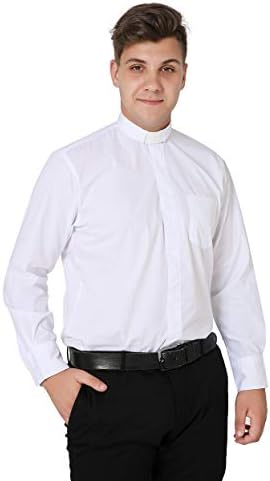 IvyRobes Mens Tab-Yaka Uzun Kollu Clergy Gömlek için Priest Pastor Vaiz Bakanı Kostüm için Ideal