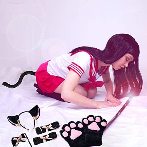 Kedi Cosplay Kostüm, Sevimli Kedi Eldiven Yavru Kostüm Kuyruk Kulaklar Yaka Paws Set Anime Lolita