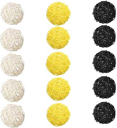 15 PCS Karışık Siyah Sarı Beyaz Hasır rattan topları Çanta Bahçe Dekoratif El Sanatları Ev Süsler Vazo Dolgu Dekoratif Küreler