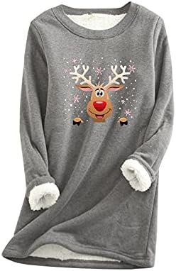 Kış Kadınlar ıçin Tops Uzun Kollu Casual Trendy Merry Christmas Baskı Tişörtü Sevimli Kalın Sıcak Polar Kazaklar