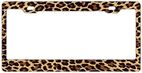 FunnyLpopoiamef Cheetah Leopar Kahverengi plaka çerçevesi Kadınlar için, araba Lisansları Plaka Kapakları Siyah Lisans Etiketi