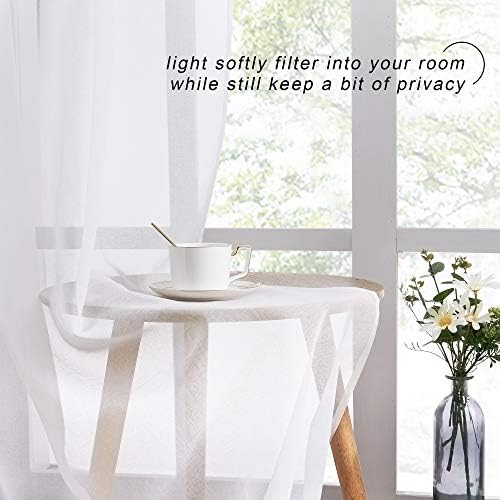 NICETOWN Beyaz yarı sırf perdeleri oturma odası için - keten Doku ışık Havadar Perdeler, çubuk Cep ve Arka Tab Tasarım Vual Paneller