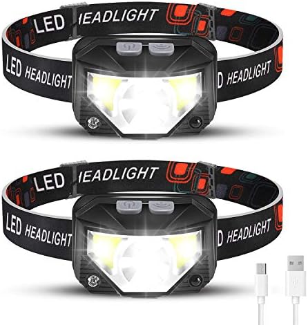 Şarj edilebilir Far 2 Paket, LED Far, Yetişkinler için Kafa lambaları, Beyaz Kırmızı ışıklı El feneri, Açık Kamp Bisiklet Koşu