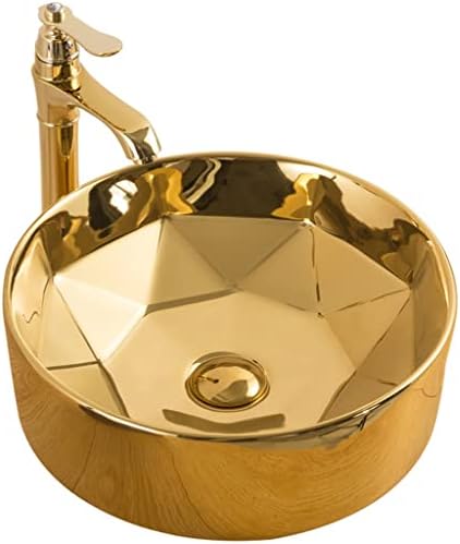 SZXJJ Altın Yuvarlak Seramik Lavabo Sanat Banyo Masa Lavabo Ev Üstü Sayaç Şampuan Havzası Banyo Gemi Lavabo ile Dokunun
