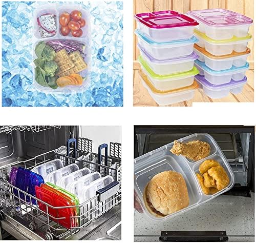 Yemek Hazırlık Konteynerler 3 Bölmesi Gıda Depolama Kullanımlık Plastik Bento Mikrodalga Öğle Yemeği Kutuları Kapaklı BPA-Ücretsiz