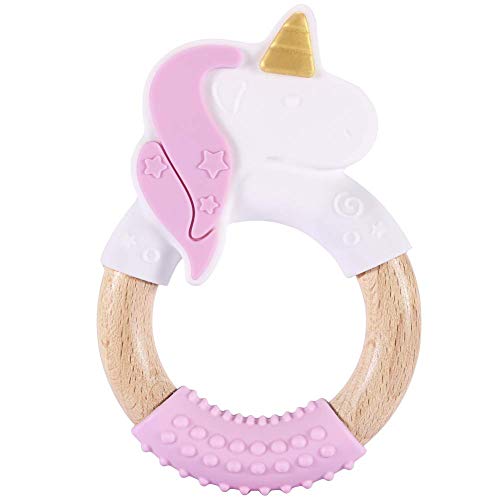 AUBECO Bebek Kız Unicorn Diş çıkartma oyuncakları, Bebekler için Güvenli Silikon Diş Kaşıyıcı, bebek ve Yürümeye Başlayan