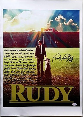 Rudy Ruettiger İmzalı 16x20 Tuval Fotoğraf Yazılı Tam Rudy Soyunma Odası Konuşma Psa / dna