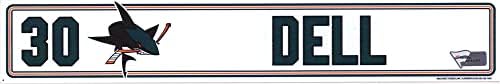 Aaron Dell San Jose Sharks Oyuncusu-2019-20 NHL Sezonundan 30 Beyaz İsim Plakası-Oyun Kullanılmış Stadyum Ekipmanı