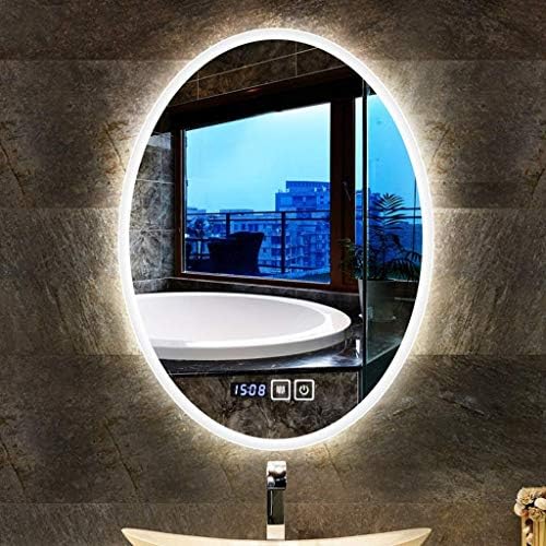Makyaj aynası Oval Duvara Monte Led Işıklı Ayna Banyo Lambası Duvar Aynası Çift Dokunmatik Anahtarlı Buğu Önleyici Zaman Sıcaklığı