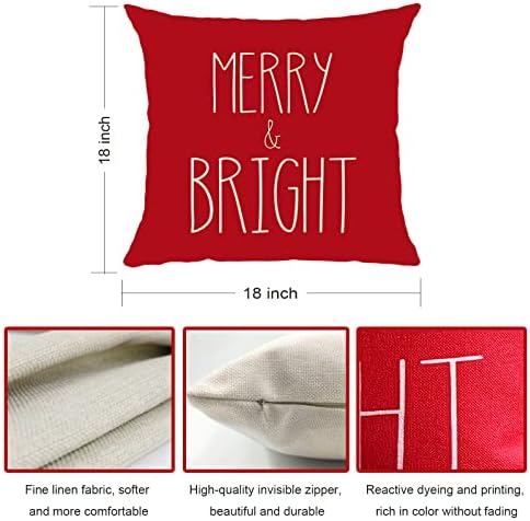 Noel Yastık Kapakları 18x18 İnç 4 Set Kırmızı Geçiyor Çizgili Merry Christmas Falala Merry&Parlak Yastık Kılıfı Dekorasyon için
