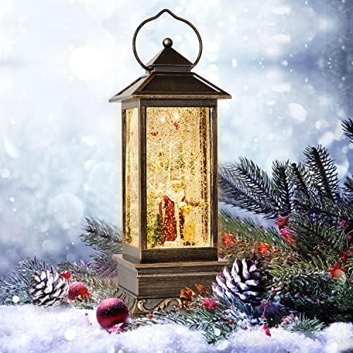 Artifilr Singing Müzikal Işıklı Noel Noel Baba Su Pırıltılı Dönen Kar Küresi Fener Noel Ev Dekorasyon ve Hediye için, pil Kumandalı