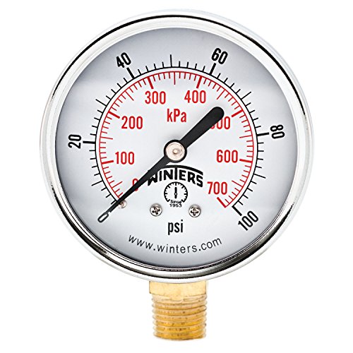 Winters PEM Serisi Çelik Çift Ölçekli Ekonomik Tüm Amaçlı Basınç Göstergesi ile Pirinç İç, 0-100 psi/ kpa, 2-1 / 2 Dial Ekran,