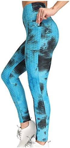 BOLUOBAO Yoga Pantolon için Kadın Baskılı Yoga Tayt Karın Kontrol Bootcut Tayt ile Cepler kravat boya Yoga Tayt