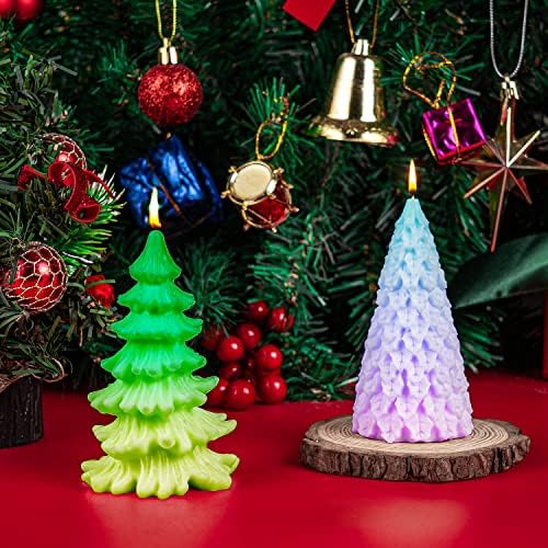 3D Noel Ağacı Mum Kalıp, Mum Yapımı için 2 Adet Silikon Kalıp, Noel El Yapımı Mum Yapımı Kalıp, Fondan Kek için DIY Zanaat Reçine