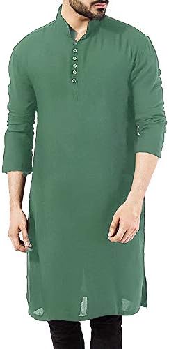 Taolıyuan Mens Kurta Henley Gömlek Kaftan Thobe Longline T Shirt Uzun Kollu Işık Düz Kıyafeti Gecelikler Pijama