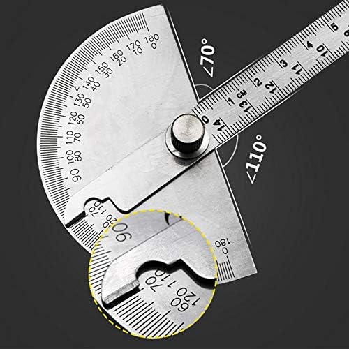 XJJZS Paslanmaz Çelik Yuvarlak Kafa 180 Derece İletki Açı Bulucu ölçüm cetveli Makinist Aracı 10 cm Cetvel