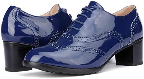 Odema Womens PU Deri Oxfords Wingtip Lace up Orta Topuk Ayakkabı Pompaları …