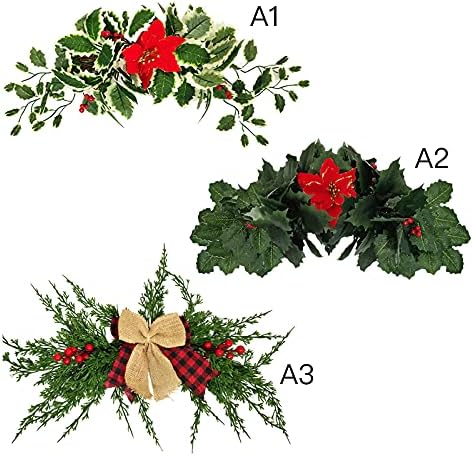 BDSJBJ 1 Pcs Yapay Noel Swag 19.68 İnç Noel Kapı Swag ile Poinsettia Çiçek Yeşil Çam Noel Swag ile Kırmızı Meyveleri Noel Swag