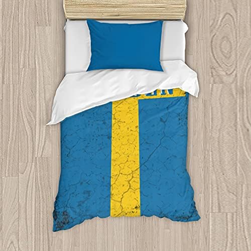 Vintage Bayrak İsveç Takımı Çocuk Genç Çocuk Nevresim takımı Dekor Yatak Nevresim Ev Yatak Odası 2 Yastık kılıfı 3 Parça Dekoratif
