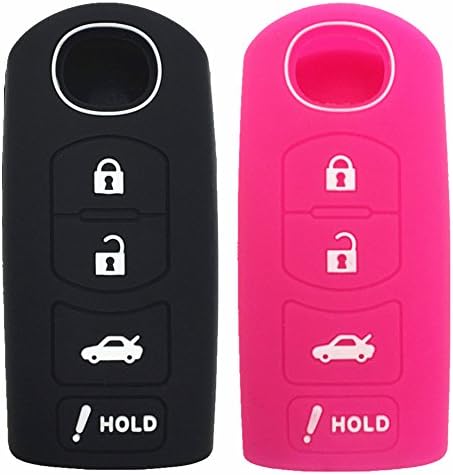 Ezzy Oto Siyah ve Sıcak Pembe Silikon Kauçuk Anahtar Fob Vaka Anahtar Kapakları Anahtar Ceket Cilt Koruyucu fit Mazda 4 Düğmeler